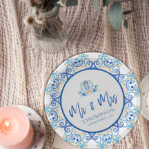 Blauw Geel Sierlijk Mr. Mrs. Naam Huwelijkspartij