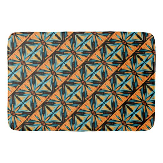 Blauw Geel Sinaasappel Decoratief Mozaïek Badmat (Voorkant)