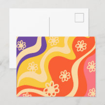 Blauw, Geel, Sinaasappel, Roze Bloemen Abstract