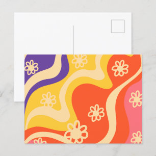 Blauw, Geel, Sinaasappel, Roze Bloemen Abstract Briefkaart