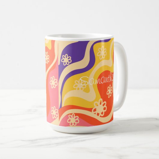 Blauw, Geel, Sinaasappel, Roze Bloemen Abstract Koffiemok (Voorkant rechts)