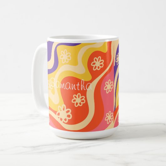 Blauw, Geel, Sinaasappel, Roze Bloemen Abstract Koffiemok (Voorkant links)