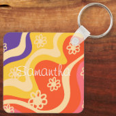 Blauw, Geel, Sinaasappel, Roze Bloemen Abstract Sleutelhanger (Achterkant)