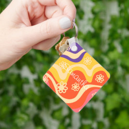 Blauw, Geel, Sinaasappel, Roze Bloemen Abstract Sleutelhanger