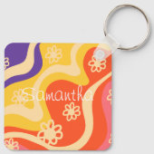 Blauw, Geel, Sinaasappel, Roze Bloemen Abstract Sleutelhanger (Achterkant)
