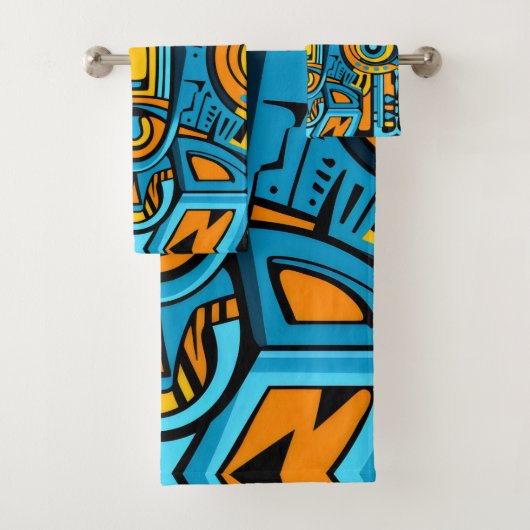Blauw geel sinaasappel spiegeldoedels bad handdoek (Insitu)