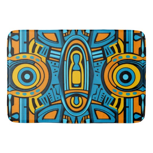 Blauw geel sinaasappel spiegeldoedels badmat (Voorkant)