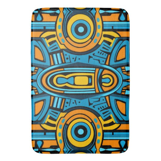 Blauw geel sinaasappel spiegeldoedels badmat (Voorkant Verticaal)