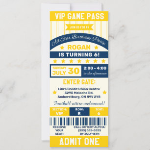 Blauw & Geel Sport Thema Ticket Verjaardagsfeestje Kaart