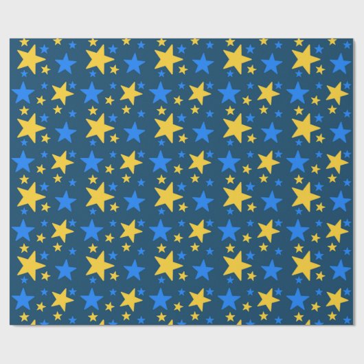 Blauw & Geel Sterpatroon Cadeaupapier (Vlak)
