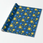 Blauw & Geel Sterpatroon Cadeaupapier (Uitgerold)