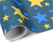 Blauw & Geel Sterpatroon Cadeaupapier (Rol Hoek)