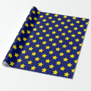 Blauw geel sterren patroon decoratief cadeaupapier