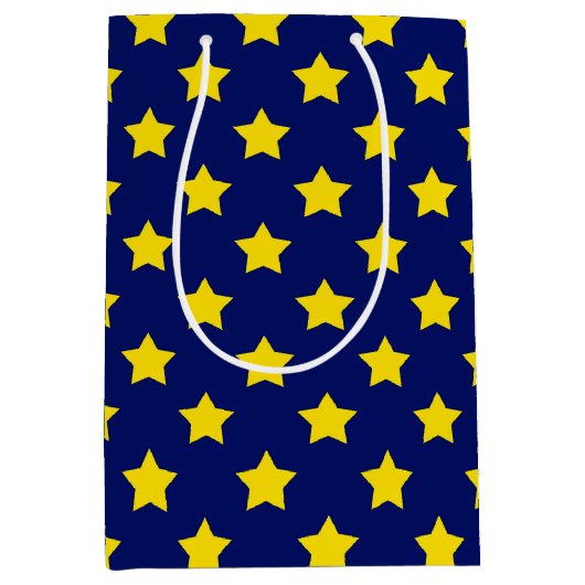 Blauw geel sterren patroon decoratief medium cadeauzakje (Voorkant)