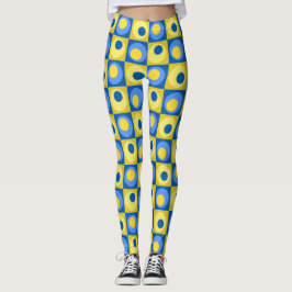 Blauw & Geel stippen vierkanten geometrische Leggi Leggings