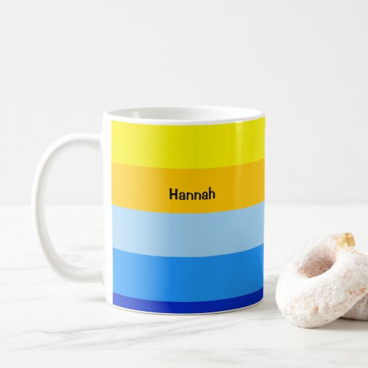 Blauw Geel Streeppatroon Zomer Gepersonaliseerd Koffiemok (Met donut)
