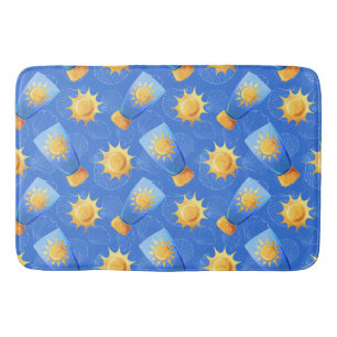 BLAUW GEEL SUNTAN LOTION ZONNESCHELPEN BADMAT