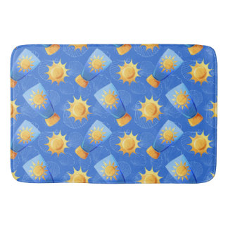 BLAUW GEEL SUNTAN LOTION ZONNESCHELPEN BADMAT