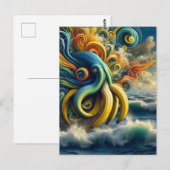 Blauw Geel Surreëel Banaan Octopus Briefkaart (Voorkant / Achterkant)