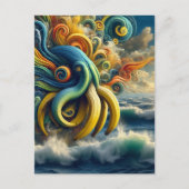 Blauw Geel Surreëel Banaan Octopus Briefkaart (Voorkant)