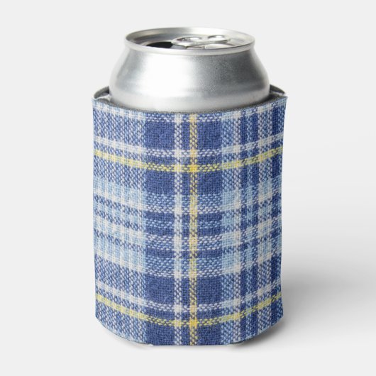 Blauw Geel Tartan: Modieuze Plaid Blikjeskoeler (Blikje Voorkant)