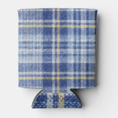 Blauw Geel Tartan: Modieuze Plaid Blikjeskoeler (Voorkant)
