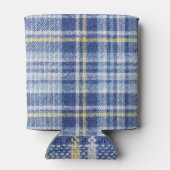 Blauw Geel Tartan: Modieuze Plaid Blikjeskoeler (Achterkant)