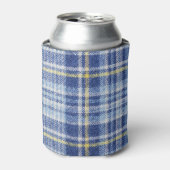 Blauw Geel Tartan: Modieuze Plaid Blikjeskoeler (Blikje Voorkant)