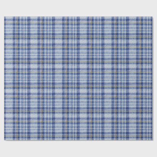 Blauw Geel Tartan: Modieuze Plaid Cadeaupapier (Vlak)
