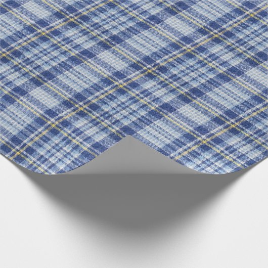 Blauw Geel Tartan: Modieuze Plaid Cadeaupapier (Hoek)