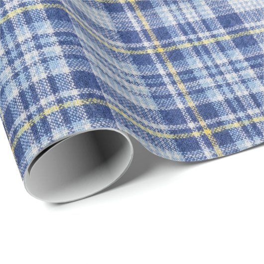Blauw Geel Tartan: Modieuze Plaid Cadeaupapier (Rol Hoek)