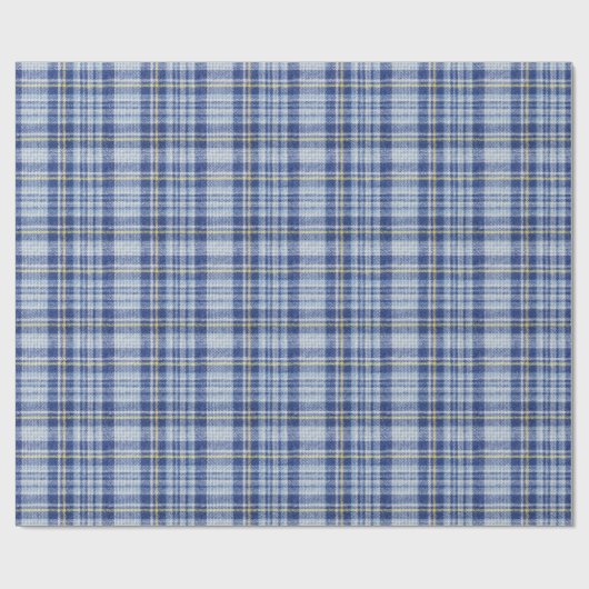Blauw Geel Tartan: Modieuze Plaid Cadeaupapier (Vlak)
