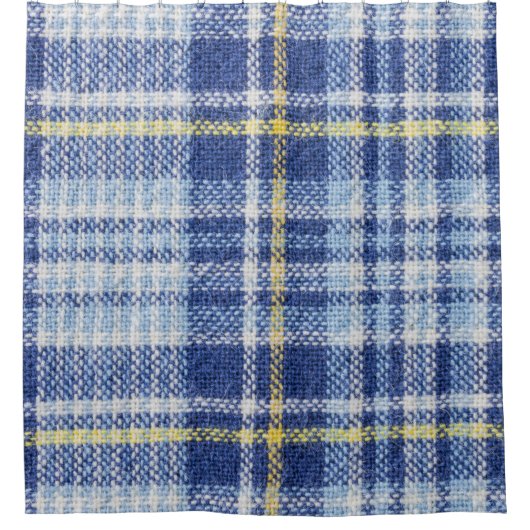 Blauw Geel Tartan: Modieuze Plaid Douchegordijn (Voorkant)