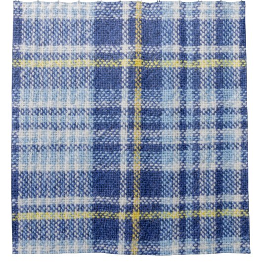 Blauw Geel Tartan: Modieuze Plaid Douchegordijn (Voorkant)