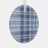 Blauw Geel Tartan: Modieuze Plaid Glas Ornament (Voorkant Rechts)