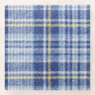 Blauw Geel Tartan: Modieuze Plaid Glazen Onderzetter