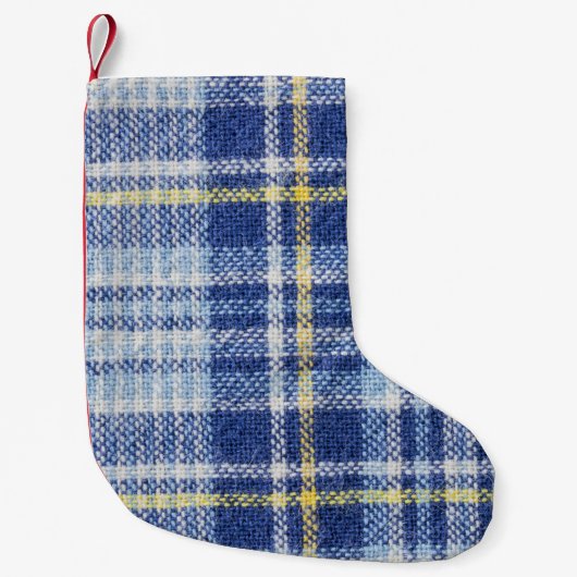 Blauw Geel Tartan: Modieuze Plaid Kleine Kerstsok (Voorkant)