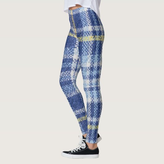 Blauw Geel Tartan: Modieuze Plaid Leggings (Links)