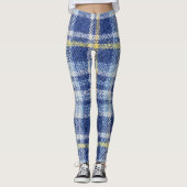 Blauw Geel Tartan: Modieuze Plaid Leggings (Voorkant)