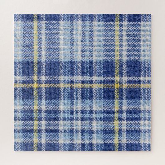 Blauw Geel Tartan: Modieuze Plaid Legpuzzel (Horizontaal)