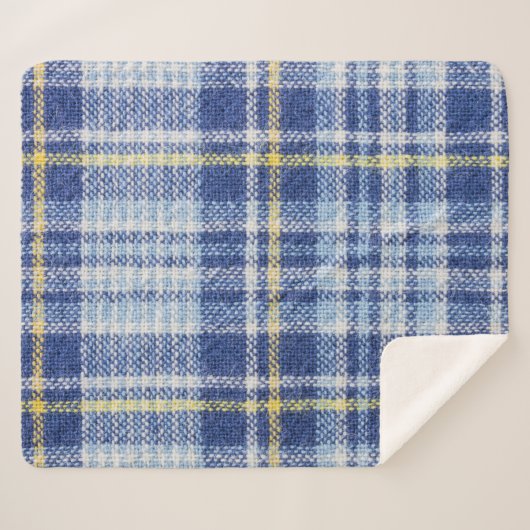 Blauw Geel Tartan: Modieuze Plaid Sherpa Deken (Voorkant (horizontaal))
