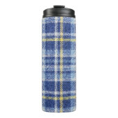 Blauw Geel Tartan: Modieuze Plaid Thermosbeker (Voorkant)