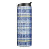 Blauw Geel Tartan: Modieuze Plaid Thermosbeker (Gedraaid links)