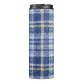 Blauw Geel Tartan: Modieuze Plaid Thermosbeker (Achterkant)