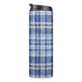 Blauw Geel Tartan: Modieuze Plaid Thermosbeker (Geroteerd rechts)
