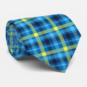 Blauw geel Tartangeel buffel geplaveide klassieke  Stropdas (Opgerold)