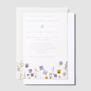 Blauw & Geel Trouwen met Wilde Bloemen Vellum Uitnodigingen