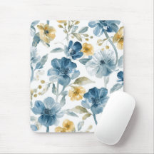 Blauw Geel Tuin Bloemen Botanisch Patroon