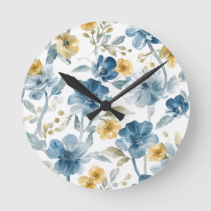Blauw Geel Tuin Bloemen Botanisch Patroon Ronde Klok