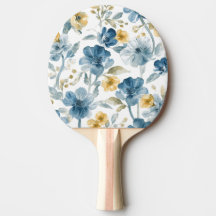 Blauw Geel Tuin Bloemen Botanisch Patroon